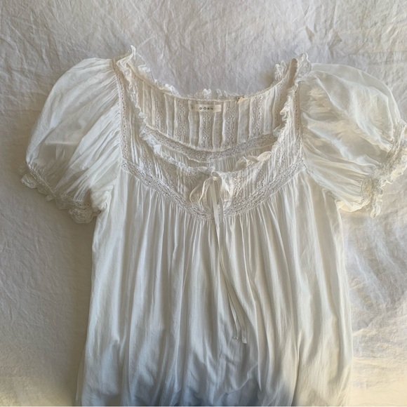 Doen Ainsley Cotton Ruffle Lace Babydoll Nightgown Mini Dress Salt White - Picture 8 of 12